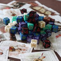 A pile of colourful dice